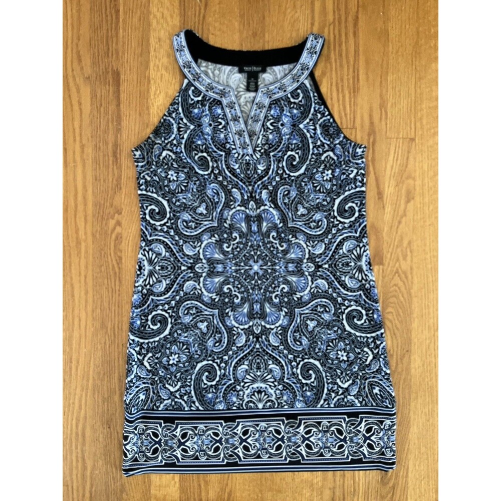 WHITE HOUSE BLACK MARKET Medium Stretch Sheath Dress V Neck Halter Blue